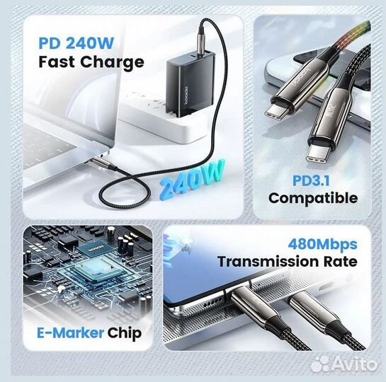 Кабель USB Type-C на USB-C 240w 1m