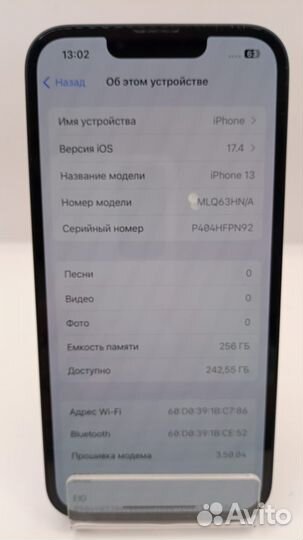 Смартфон/Apple/iPhone 13 256GB Midnight A2633 MLQ6