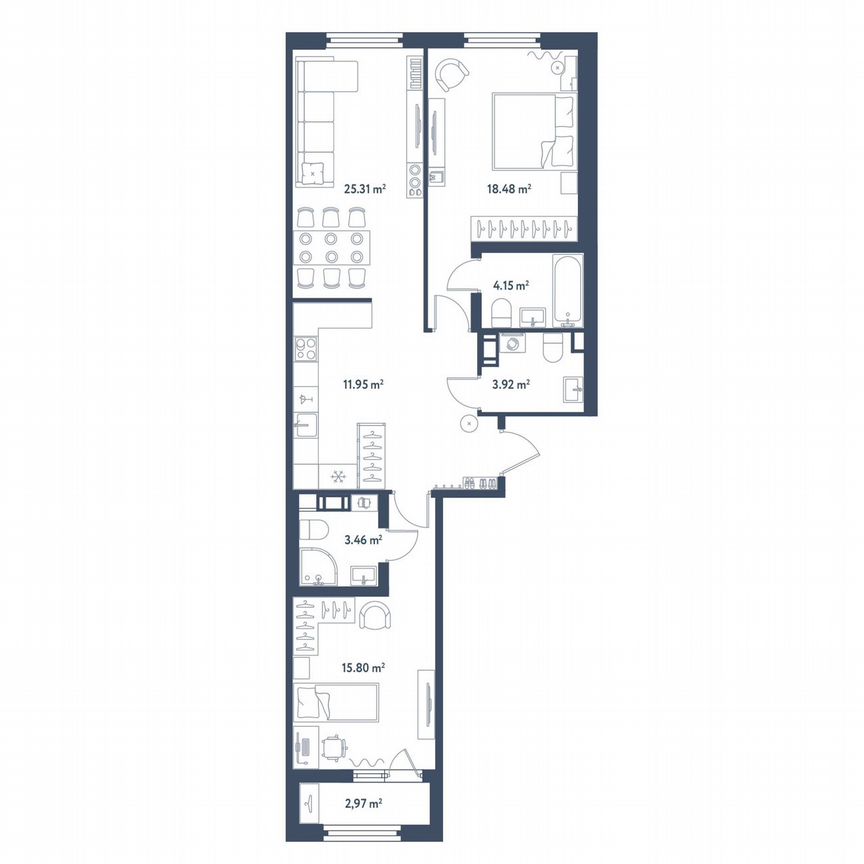 2-к. квартира, 84,6 м², 4/11 эт.