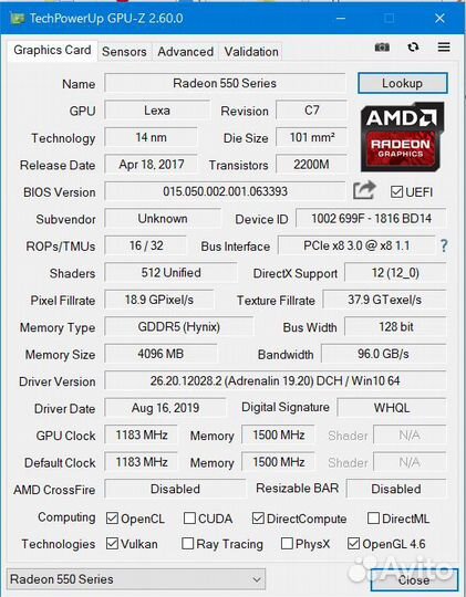 AMD Radeon rx550 4gb. Тип памяти gddr5