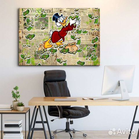 Картина маслом Скрудж Макдак с деньгами