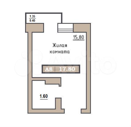 Квартира-студия, 17,8 м², 6/9 эт.