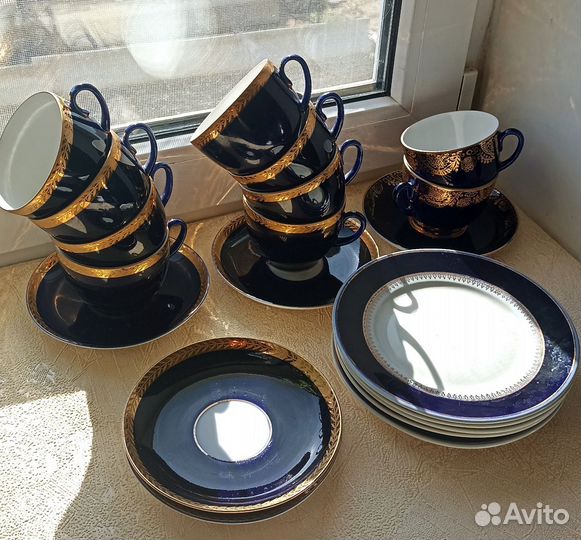 Сервиз чайный. Фарфор лфз. Кобальт. Позолота