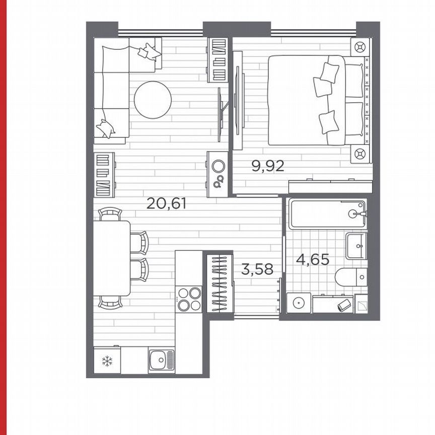 1-к. квартира, 38,8 м², 1/5 эт.