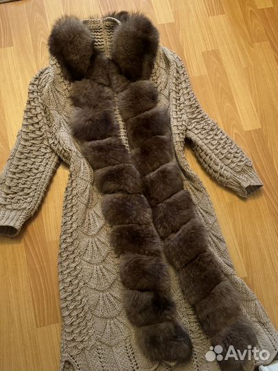Кардиган женский длинный вязанный с мехом