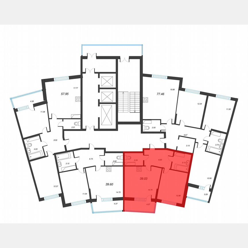 1-к. квартира, 42,1 м², 8/22 эт.