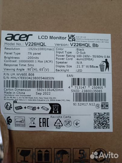 Монитор Acer V226hqlbb