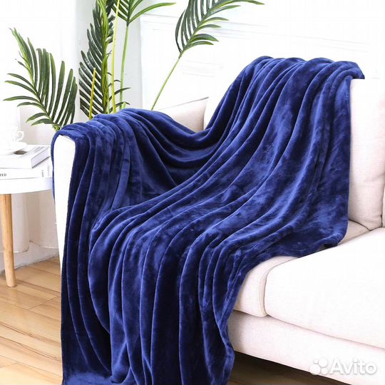 Плед на диван плюшевый теплый красиво синий 1,5 сп