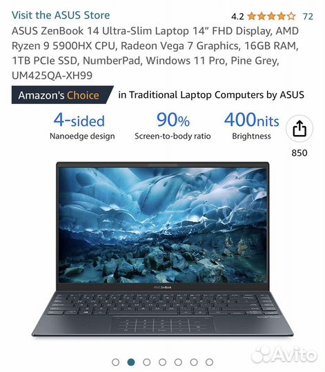 Asus Zenbook, UM425QA, 14/ryzen9/16/1TB