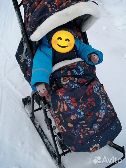 Детские санки коляска с колесами бу
