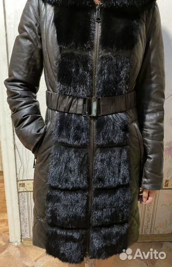 Пуховик женский кожаный