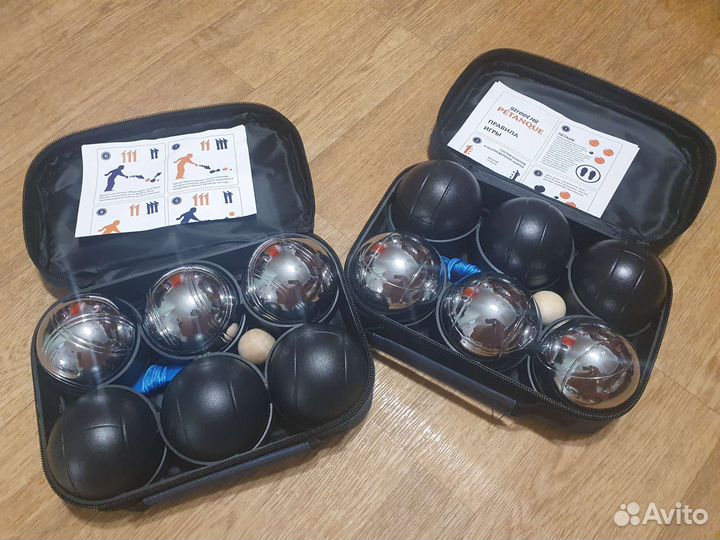 Петанк (Бочче), 6 шаров, стальной+черный