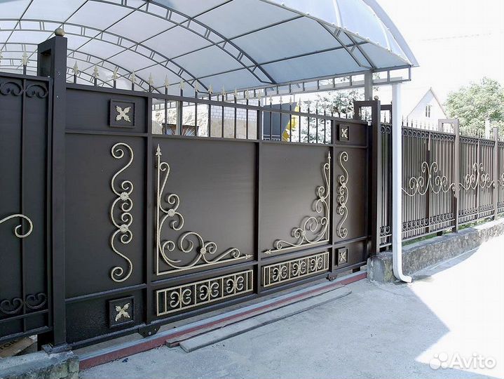 Откатные кованые ворота №003