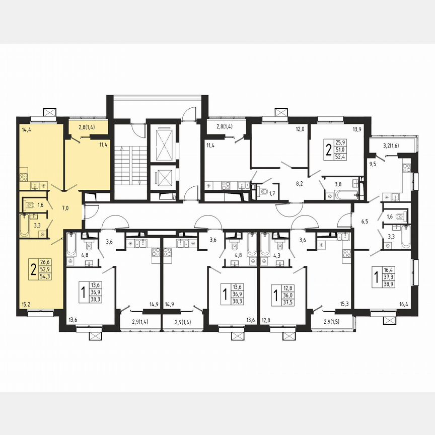 2-к. квартира, 54,3 м², 2/10 эт.