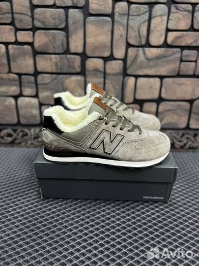 Кроссовки new balance 574 зимние бежевые с мехом