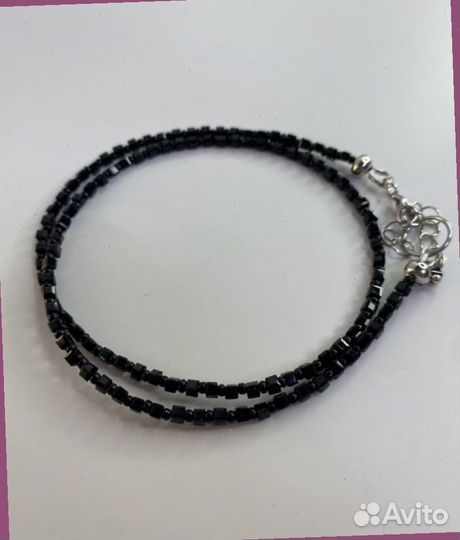 Мелкие черные бусы стекло кубик 44 см