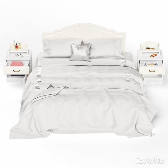 Кровать 1600 Ливерпуль с основанием и двумя тумбами с полками цвет ясень ваниль/белый