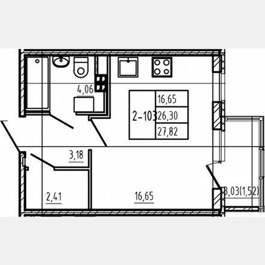 Квартира-студия, 26,3 м², 4/4 эт.