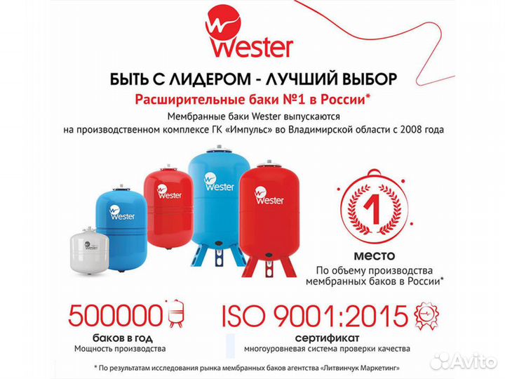 Расширительный бак 750 литров Wester WRV 750л 10 б