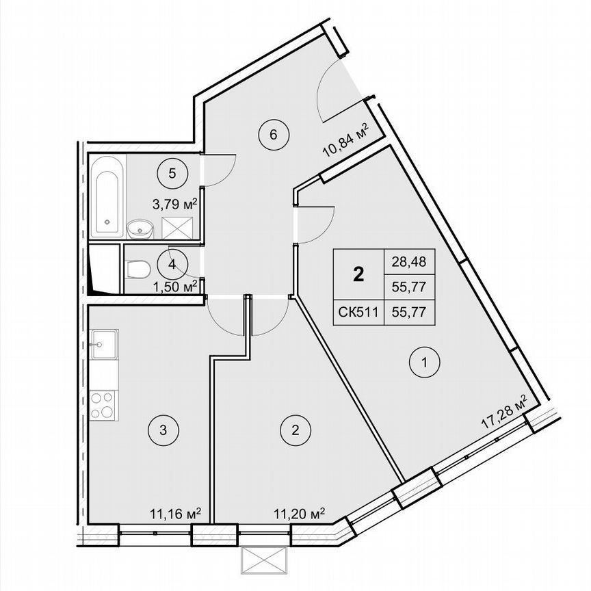 2-к. квартира, 55,8 м², 8/12 эт.
