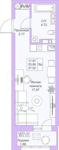 Квартира-студия, 27,5 м², 12/25 эт.