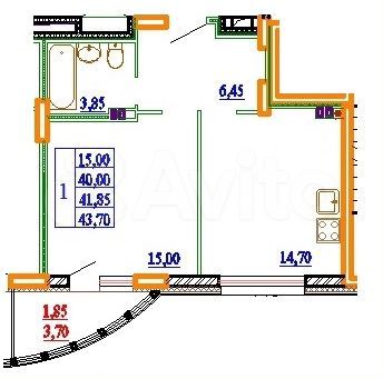 1-к. квартира, 43,7 м², 4/11 эт.