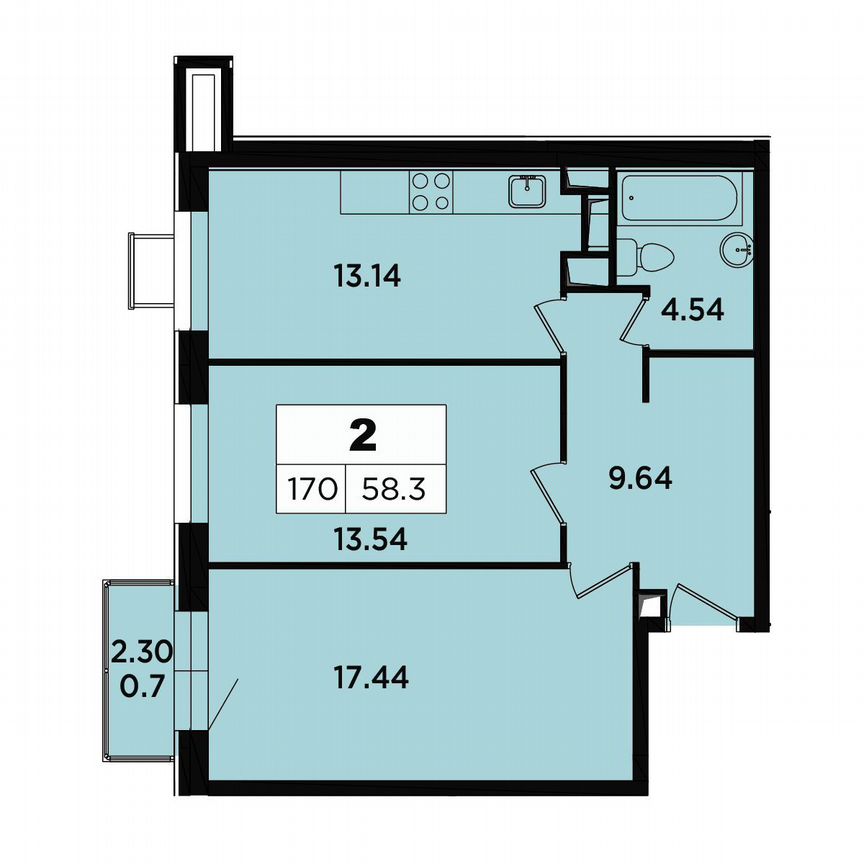 2-к. апартаменты, 58,3 м², 18/18 эт.