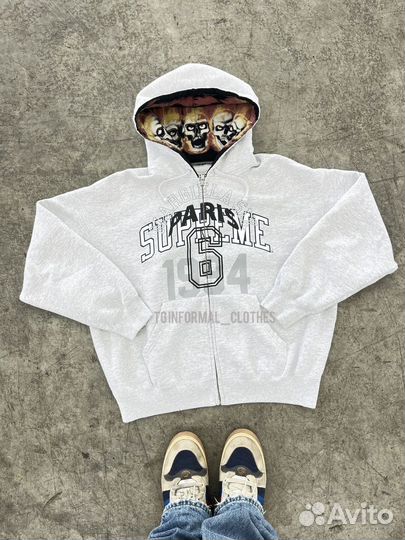 Зип худи supreme maison margiela с черепами серое