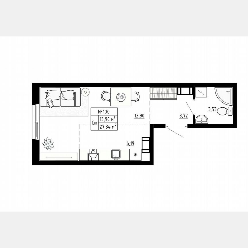 Квартира-студия, 27,3 м², 4/4 эт.