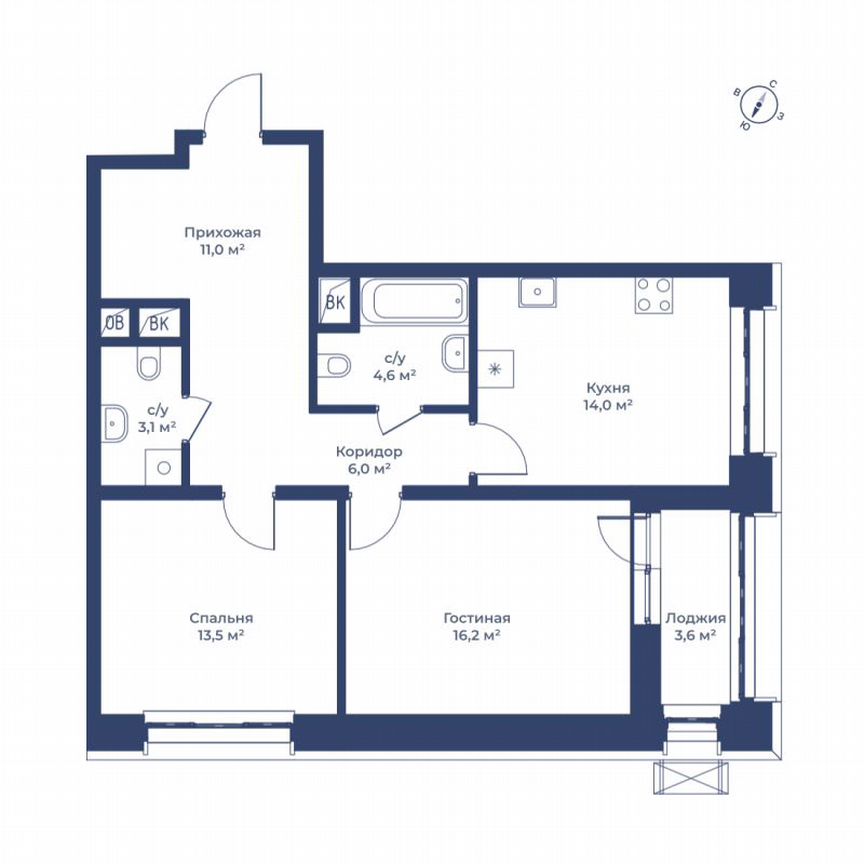 2-к. квартира, 70,2 м², 8/24 эт.