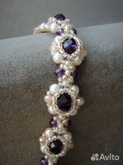 Браслет с хрусталём жемчужный фиолетовый женский
