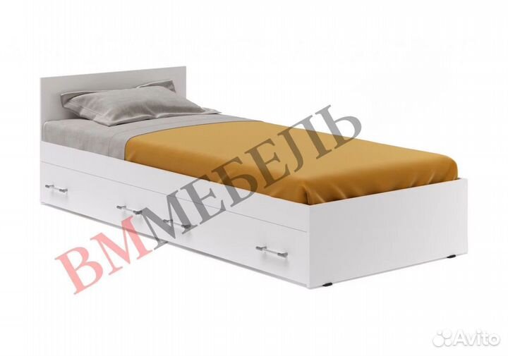 Кровать белая с ящиками 80х200