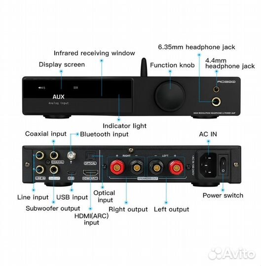 Усилитель smsl AO300 hdmi ARC 160Wx2 Bluetooth