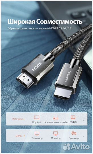 Кабель hdmi v2.1 ugreen,8K,48Гбит/с,2м
