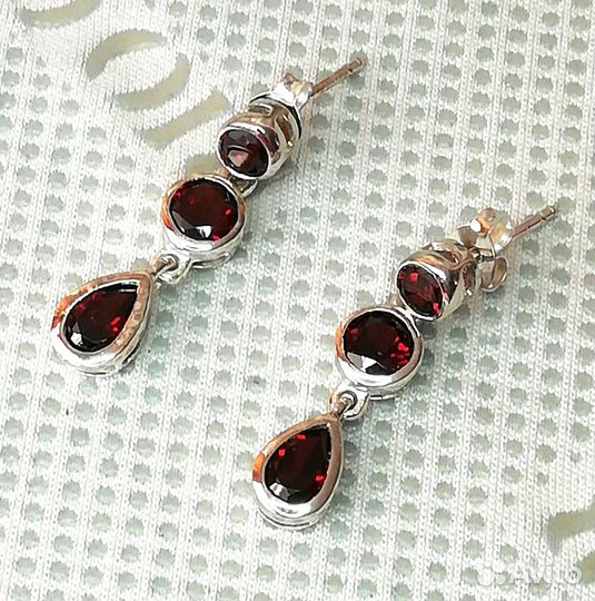 Серьги серебро гранат С361