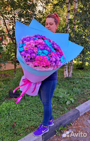 Букет гигант из радужной хризантемы (ромашки)