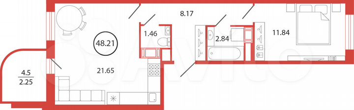1-к. квартира, 48,2 м², 12/12 эт.