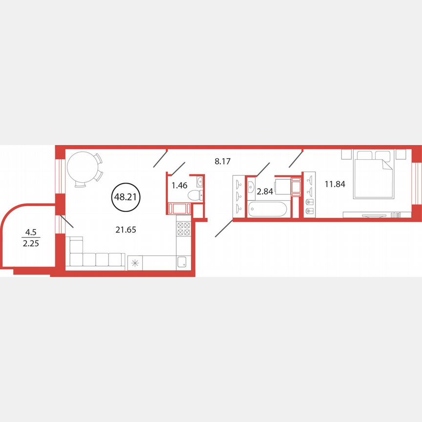 1-к. квартира, 48,2 м², 12/12 эт.