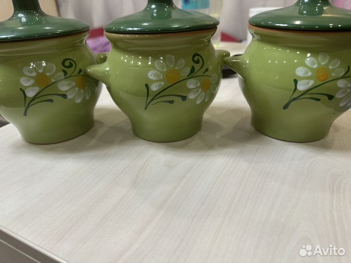 Глиняный горшок для запекания 3шт