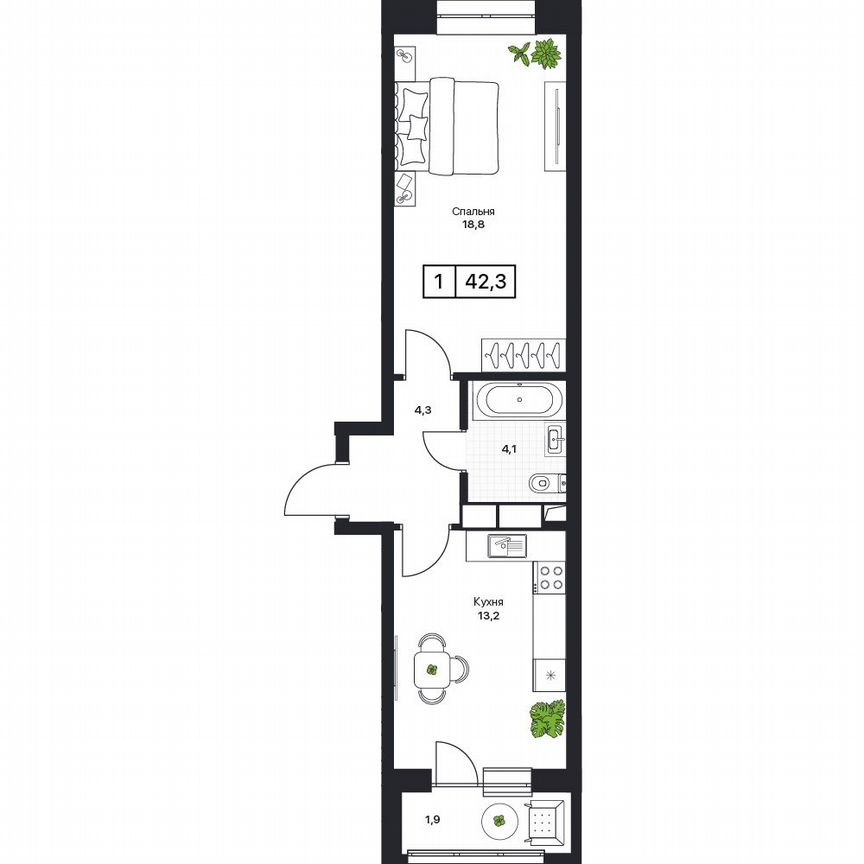 1-к. квартира, 42,3 м², 11/17 эт.