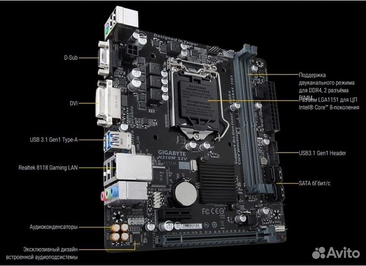 Материнская плата 1151v2, H310M S2V 2.0 mini-itx