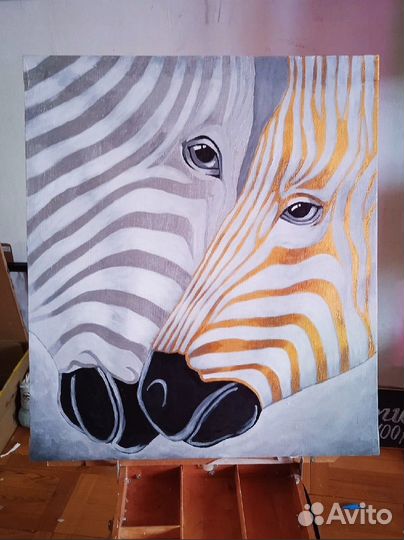 Картина интерьерная две влюбленные Зебры 60х70