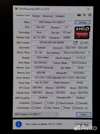 Видеокарта gigabyte AMD RX 6500 XT gaming OC