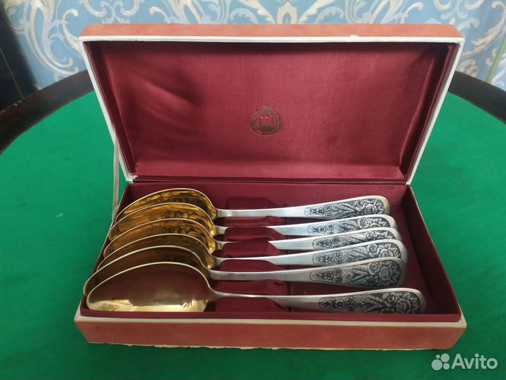 Ложки Столовые Серебро Позолота Чернь