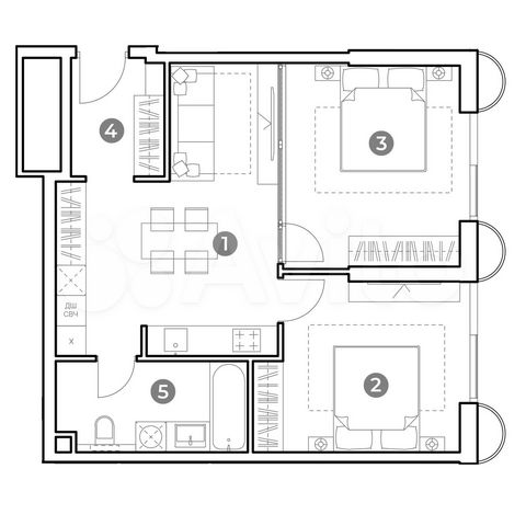 3-к. апартаменты, 59 м², 12/29 эт.