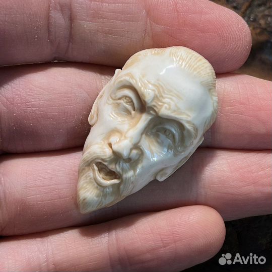 Винтажная скульптура из кости нэцкэ маска