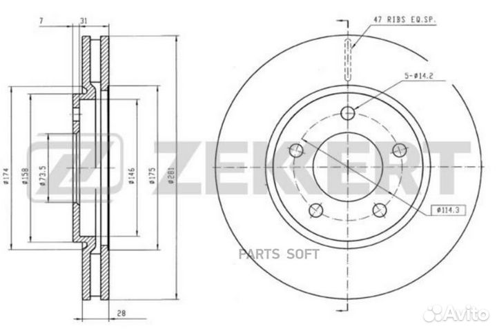 Zekkert BS-5221 Диск торм. перед. Chrysler Voyager