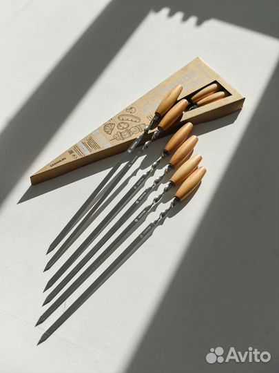 Шампуры в наборе, с деревянной ручкой