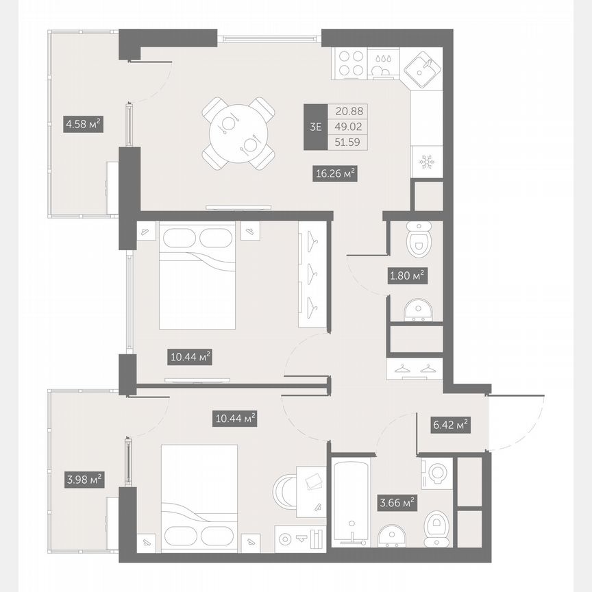 2-к. квартира, 51,6 м², 7/10 эт.