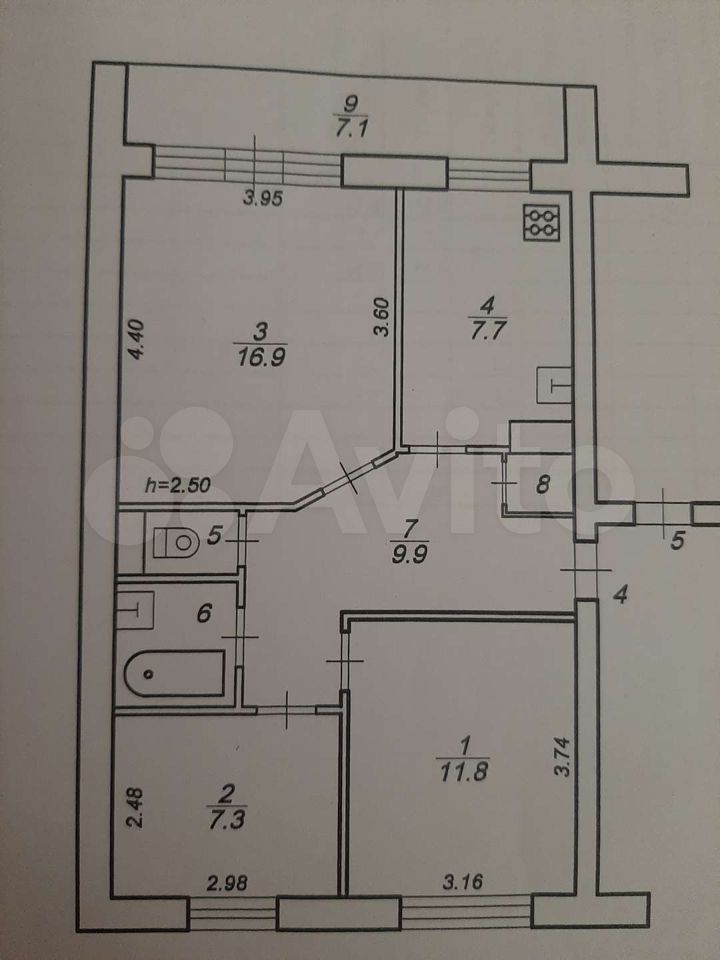 3-к. квартира, 58,2 м², 2/3 эт.